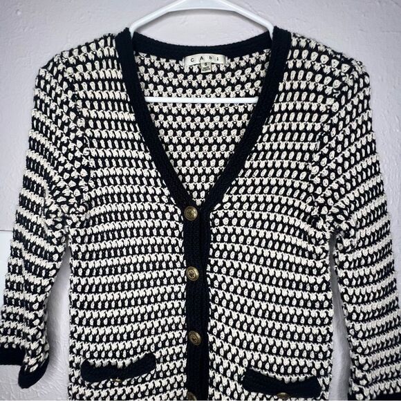 CAbi Coco Waffle Knit White/Black Striped Button Up Women’s Cardigan Size S - Picture 4 of 10